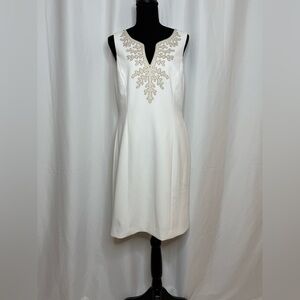 Chic White Midi Dress with Gold Detailing